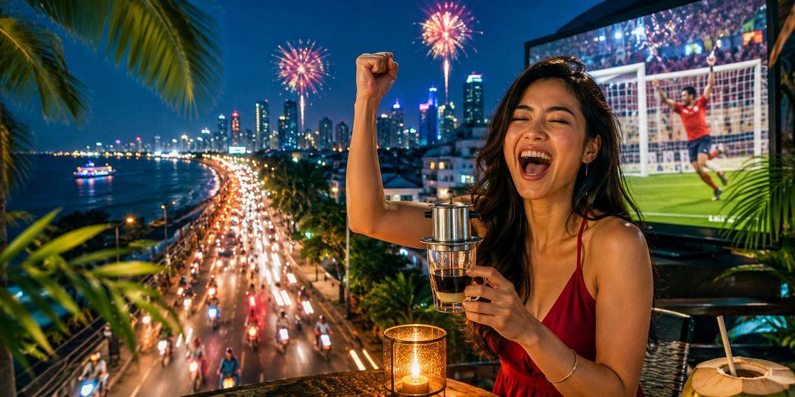 Người dùng tại quán cà phê TP. Hồ Chí Minh xem danh sách khuyến mãi casino trên điện thoại